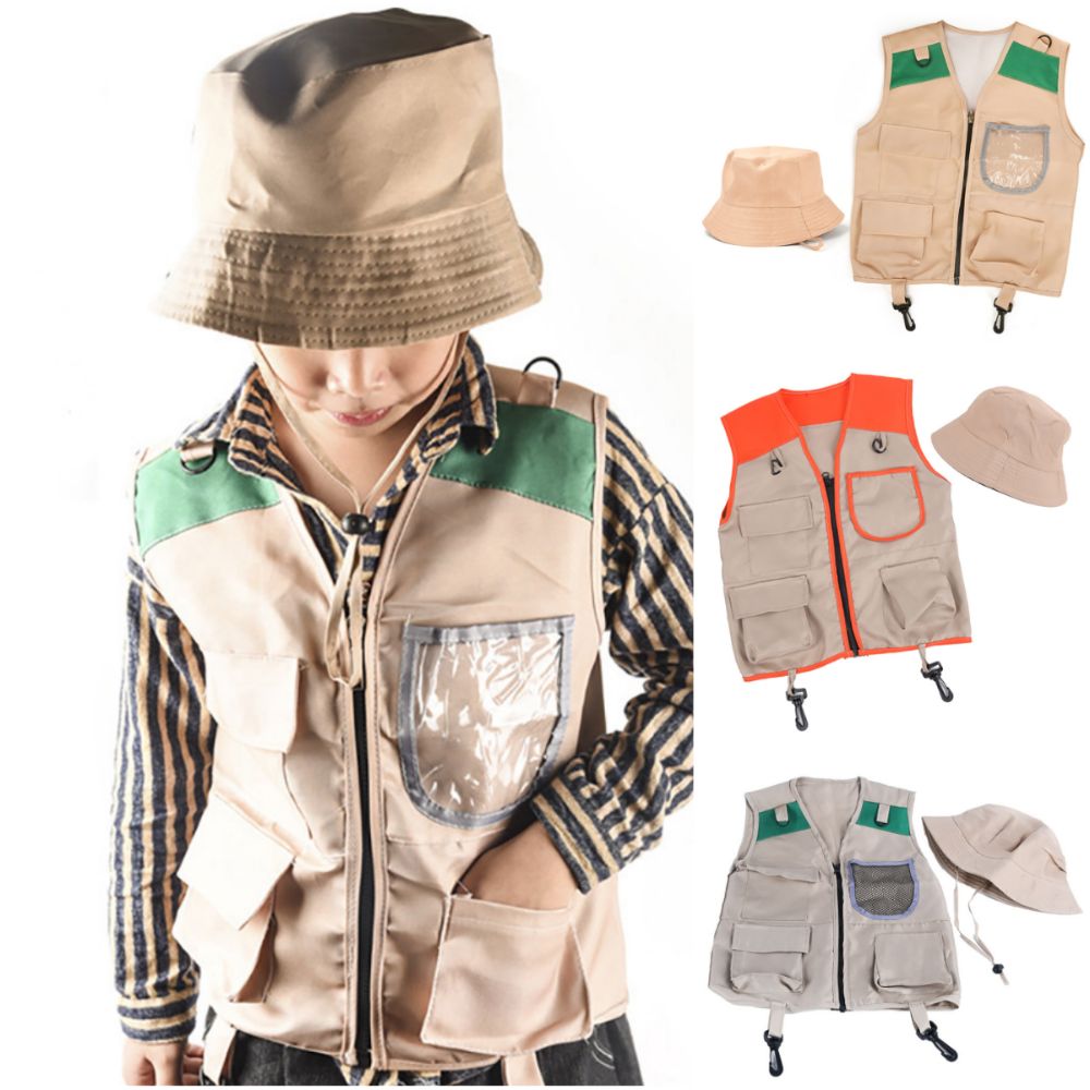 Outdoor Adventure Kit For Kids - Mehrfarbige Kinder-Entdecker-Weste mit Hut, Verkleidungsspiel, Cargo-Design,